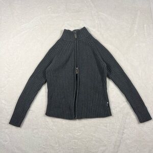 Studio London Double Zip Cotton Women's Gray Ribbed Sweater